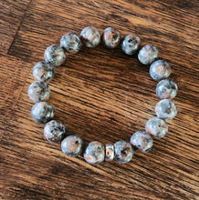 Load image into Gallery viewer, Bracelet Sterling Silver Rondelle & UV Reactive Yooperlite Sodalite Smooth Round Beads 10mm Bangle 6" Stretch Stacking Boho Beach Stack