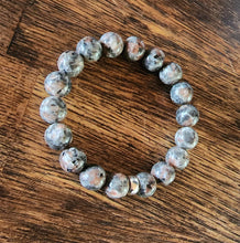 Load image into Gallery viewer, Bracelet Sterling Silver Rondelle & UV Reactive Yooperlite Sodalite Smooth Round Beads 10mm Bangle 6" Stretch Stacking Boho Beach Stack