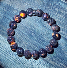 Load image into Gallery viewer, Bracelet Sterling Silver Rondelle & UV Reactive Yooperlite Sodalite Smooth Round Beads 10mm Bangle 6" Stretch Stacking Boho Beach Stack