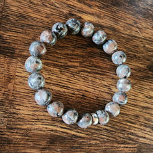 Load image into Gallery viewer, Bracelet Sterling Silver Rondelle & UV Reactive Yooperlite Sodalite Smooth Round Beads 10mm Bangle 6.5" Stretch Stacking Boho Beach Stack