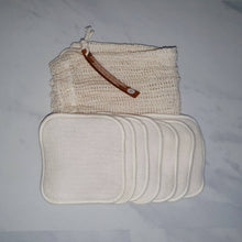 Load image into Gallery viewer, 7 Large Unbleached Organic Cotton Washable Reusable Face Facial Squares with Wash Bag