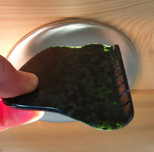 Load image into Gallery viewer, Unique A Grade Dark Green Canadian Nephrite Jade Guasha Gua Sha Massage Stone Wellness Tool with smooth tooth curl!