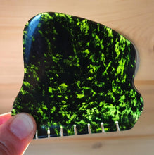 Load image into Gallery viewer, Unique A Grade Dark Green Canadian Nephrite Jade Guasha Gua Sha Massage Stone Wellness Tool with smooth tooth curl!