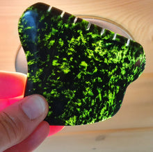 Load image into Gallery viewer, Unique A Grade Dark Green Canadian Nephrite Jade Guasha Gua Sha Massage Stone Wellness Tool with smooth tooth curl!