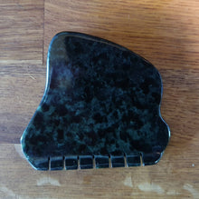 Load image into Gallery viewer, Unique A Grade Dark Green Canadian Nephrite Jade Guasha Gua Sha Massage Stone Wellness Tool with smooth tooth curl!