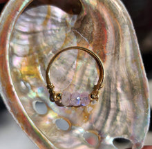 Load image into Gallery viewer, Line Ring 14k Solid Gold Lovely Unique Stackable Faceted Fire Lilac Moonstone Gemstone Rondelle Bead Disco Spinner Bead sz 8.5 Boho Beach