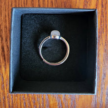 Load image into Gallery viewer, Adjustable Glowing Small Round Blue Fire Rainbow White Moonstone Gemstone Cabochon Ring Mens Womans Unisex Sizes 6 7 8 9