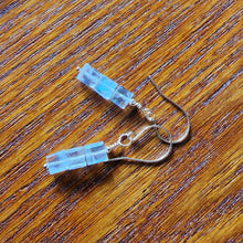 Load image into Gallery viewer, Solid 14k Yellow Gold Moonstone EarringsGlowing Dainty Blue Green Top Grade Rainbow Cube Square Wire French Hook Drop Boho Beach Fairy