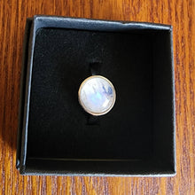 Load image into Gallery viewer, Adjustable Glowing Large Round Blue Fire Rainbow White Moonstone Gemstone Cabochon Ring Mens Womans Unisex Sizes 6 7 8 9