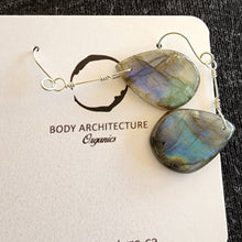 Load image into Gallery viewer, Earrings Unique teardrop blue purple flash rainbow fire smooth labradorite cabochon artisanal sterling silver hook drop dangle boho beachy
