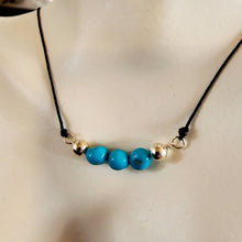 Load image into Gallery viewer, Black natural silk sterling silver robins egg sky blue untreated polished genuine Sleeping Beauty turquoise nugget bead bar necklace pendant