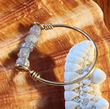 Load image into Gallery viewer, Line Ring 14k Solid Yellow Gold Unique Stackable Raw White Diamond Cube Square Bead Wire Spinner sz7 Versatile Boho Beach Handmade