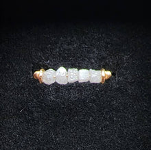 Load image into Gallery viewer, Line Ring 14k Solid Yellow Gold Unique Stackable Raw White Diamond Cube Square Bead Wire Spinner sz7 Versatile Boho Beach Handmade