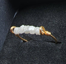 Load image into Gallery viewer, Line Ring 14k Solid Yellow Gold Unique Stackable Raw White Diamond Cube Square Bead Wire Spinner sz7 Versatile Boho Beach Handmade