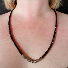 Load image into Gallery viewer, Necklace Black spinel AAA labradorite faceted rondelle bead sterling silver blue rainbow fire flash handmade artisanal clasp unique sparkly