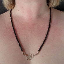 Load image into Gallery viewer, Necklace Black spinel AAA labradorite faceted rondelle bead sterling silver blue rainbow fire flash handmade artisanal clasp unique sparkly