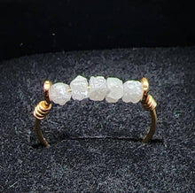 Load image into Gallery viewer, 14k Solid Yellow Gold Unique Stackable Raw White Diamond Cube Bead Wire Line Engagement or Right Hand Ring sz7 Versatile Boho Beach Handmade