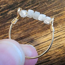 Load image into Gallery viewer, 14k Solid Yellow Gold Unique Stackable Raw White Diamond Cube Bead Wire Line Engagement or Right Hand Ring sz7 Versatile Boho Beach Handmade