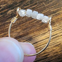 Load image into Gallery viewer, Line Ring 14k Solid Yellow Gold Unique Stackable Raw White Diamond Cube Square Bead Wire Spinner sz7 Versatile Boho Beach Handmade