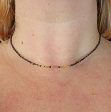 Load image into Gallery viewer, Fibonacci Constellation 18k solid yellow gold bead natural black diamond cube sparkling choker necklace 1.5-2.2mm Dainty Handmade Layering