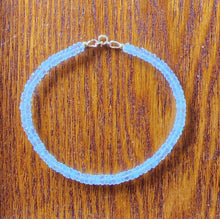 Load image into Gallery viewer, Solid 14k Yellow Gold & Glowing Blue Rainbow Fire 4-4.5mm AAA Moonstone Micro Faceted Rondelle Spring Clasp Bangle Bracelet Layering Boho