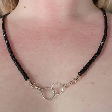 Load image into Gallery viewer, Necklace Black spinel AAA labradorite faceted rondelle bead sterling silver blue rainbow fire flash handmade artisanal clasp unique sparkly