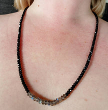 Load image into Gallery viewer, Necklace Black spinel AAA labradorite faceted rondelle bead sterling silver blue rainbow fire flash handmade artisanal clasp unique sparkly