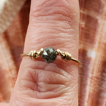 Load image into Gallery viewer, 10k Solid Yellow Gold Raw 1 ct + Blue Diamond Unique Stackable Faceted Round Bead Wire Line Engagement or Right Hand Ring 8.5 Stacking