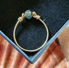Load image into Gallery viewer, 10k Solid Yellow Gold Raw 1 ct + Blue Diamond Unique Stackable Faceted Round Bead Wire Line Engagement or Right Hand Ring 8.5 Stacking