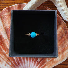 Load image into Gallery viewer, 10k Solid Yellow Gold Sleeping Beauty Turquoise 6mm Round AAA Rare Untreated Bead Wire Work Line Ring 7.5 Stacking Spinner Robin's Egg Blue