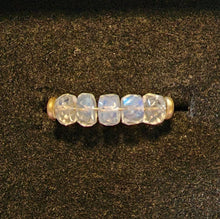 Load image into Gallery viewer, 10k Solid Yellow Gold AAA Moonstone Faceted Rondell Bead Wire Work Line Ring sz 6 Stacking Spinner Natural Blue Rainbow Flash Boho Beach