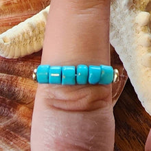 Load image into Gallery viewer, 10k Solid Yellow Gold Sleeping Beauty Turquoise Heishi Bead Wire Work Line Ring sz 7 Stacking Spinner Robin's Egg Blue Boho Beach Unique