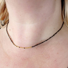 Load image into Gallery viewer, 18k Solid Yellow Gold Bead Necklace Natural Black Diamond Raw Cube Sparkling Choker 1.5-2.2mm Dainty Handmade Layering Stacking Fibonacci