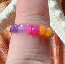 Load image into Gallery viewer, 10k Solid Yellow Gold Sunset Agate Faceted Rondell Bead Wire Work Line Ring sz 6 Stacking Spinner Fidget Boho Beach Pink Orange Purple