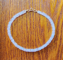 Load image into Gallery viewer, Solid 14k Yellow Gold & Glowing Blue Rainbow Fire 4-4.5mm AAA Moonstone Micro Faceted Rondelle Spring Clasp Bangle Bracelet Layering Boho