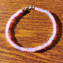 Load image into Gallery viewer, Solid 14k Yellow Gold & Glowing Pink Opal Bracelet Lots of Fire 4-5mm AAA Faceted Rondelle Spring Clasp Bangle Sunset Boho Beachy Handmade