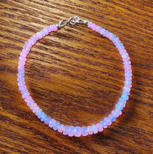 Load image into Gallery viewer, Solid 14k Yellow Gold & Glowing Pink Opal Bracelet Lots of Fire 4-5mm AAA Faceted Rondelle Spring Clasp Bangle Sunset Boho Beachy Handmade