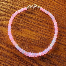 Load image into Gallery viewer, Solid 14k Yellow Gold & Glowing Pink Opal Bracelet Lots of Fire 4-5mm AAA Faceted Rondelle Spring Clasp Bangle Sunset Boho Beachy Handmade