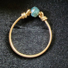 Load image into Gallery viewer, 10k Solid Yellow Gold Raw 1 ct + Blue Diamond Unique Stackable Faceted Round Bead Wire Line Engagement or Right Hand Ring 8.5 Stacking