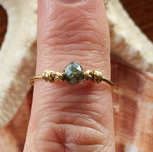 Load image into Gallery viewer, 10k Solid Yellow Gold Raw 1 ct + Blue Diamond Unique Stackable Faceted Round Bead Wire Line Engagement or Right Hand Ring 8.5 Stacking