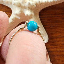 Load image into Gallery viewer, 10k Solid Yellow Gold Sleeping Beauty Turquoise 6mm Round AAA Rare Untreated Bead Wire Work Line Ring 7.5 Stacking Spinner Robin's Egg Blue