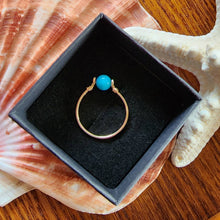 Load image into Gallery viewer, 10k Solid Yellow Gold Sleeping Beauty Turquoise 6mm Round AAA Rare Untreated Bead Wire Work Line Ring 7.5 Stacking Spinner Robin's Egg Blue
