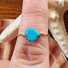 Load image into Gallery viewer, 10k Solid Yellow Gold Sleeping Beauty Turquoise Untreated Nugget Bead Wire Work Line Ring 7.5 Stacking Spinner Robin's Egg Blue Boho Beach