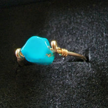 Load image into Gallery viewer, 10k Solid Yellow Gold Sleeping Beauty Turquoise Untreated Nugget Bead Wire Work Line Ring 7.5 Stacking Spinner Robin's Egg Blue Boho Beach