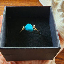 Load image into Gallery viewer, 10k Solid Yellow Gold Sleeping Beauty Turquoise Untreated Nugget Bead Wire Work Line Ring 7.5 Stacking Spinner Robin's Egg Blue Boho Beach